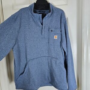 Carhartt Mens Quarter zip Pullover Sweater Blue Fleece Pocket Long Sleeve XXL